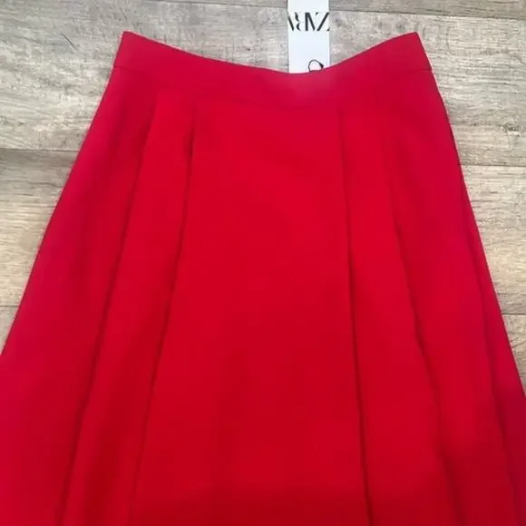 ZARA Blogger Fave Bright Red A-Line High Waist Midi Skirt NWT - Picture 15 of 16